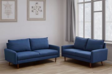 Picture of ZEN 3/2 Seater Fabric Sofa Range with Solid Wood Legs (Dark Blue)