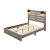 Picture of CROWN Queen Size Bed Frame with Lighting and USB Port (Grey)