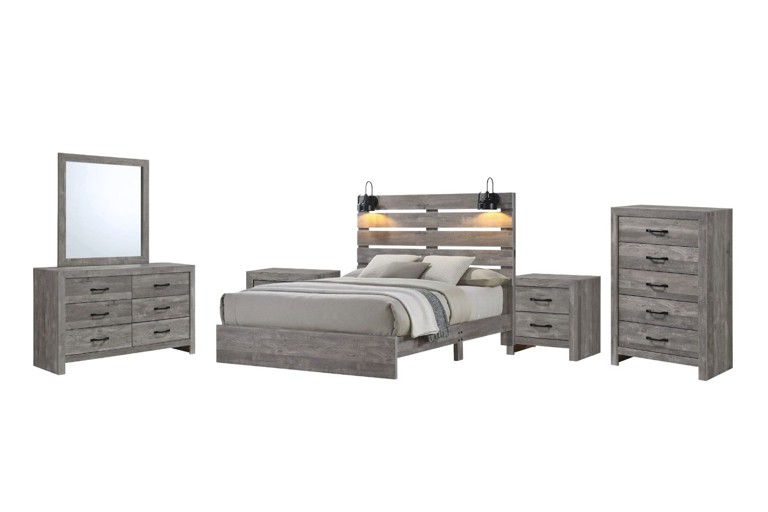 Crown 4PC/5PC/6PC Bedroom Combo in Queen Size (Grey)