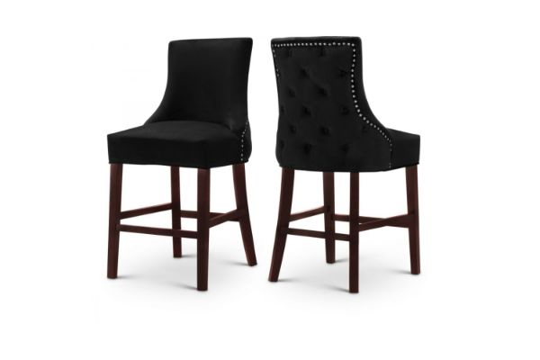 Picture of FRANKLIN Velvet Counter Chair Solid Rubber Wood Legs (Black) - 2 Chairs in 1 Carton