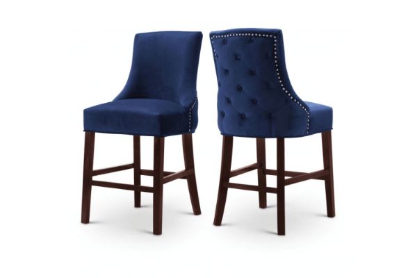 Picture of FRANKLIN Velvet Counter Chair Solid Rubber Wood Legs (Navy Blue) - 2 Chairs in 1 Carton