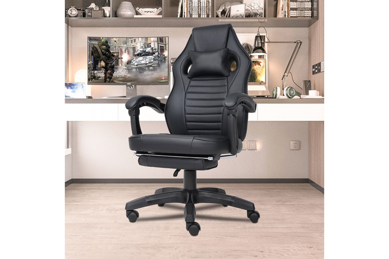 ZELDA Gaming Chair with Footrest (Black)