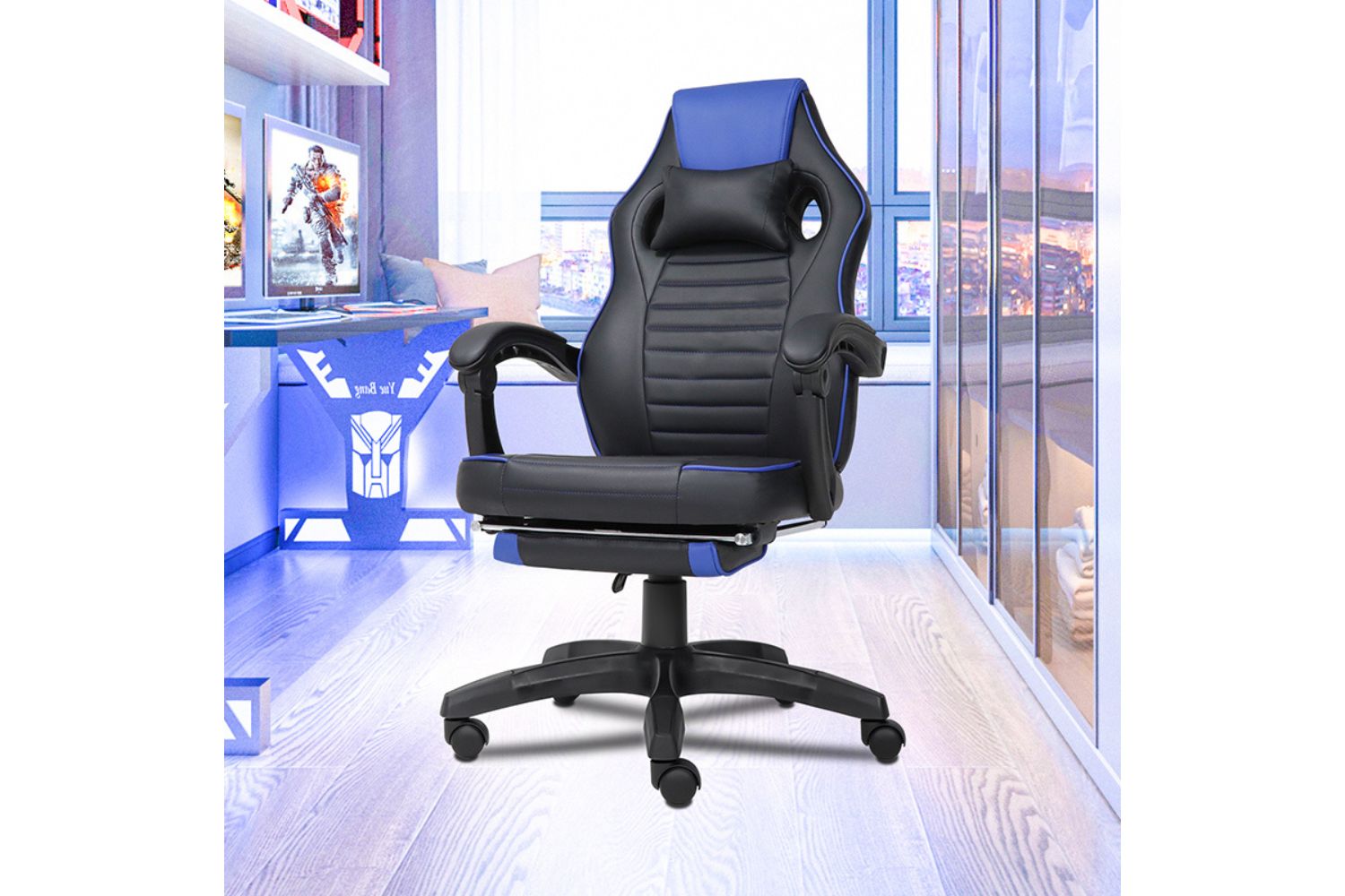 ZELDA Gaming Chair with Footrest (Blue)