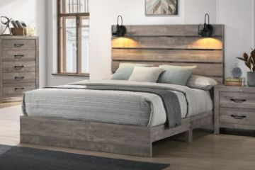 Picture of CROWN Queen Size Bed Frame with Lighting and USB Port (Grey)