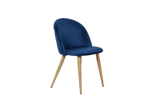 Picture of SOLIS Velvet Dining Chair with Wood Color Metal Legs (Blue)