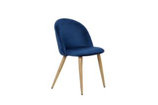 Picture of SOLIS Velvet Dining Chair with Wood Color Metal Legs (Blue) - Single