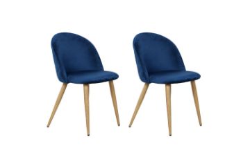 Picture of SOLIS Velvet Dining Chair with Wood Color Metal Legs (Blue) - 2 Chairs in 1 Carton