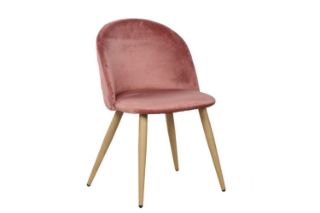 Picture of SOLIS Velvet Dining Chair with Wood Color Metal Legs (Rose Pink) - Single