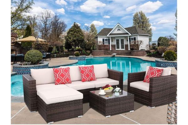 Picture of HAMPTON 6PC Outdoor Modular Patio Sofa Set (Brown with Beige)