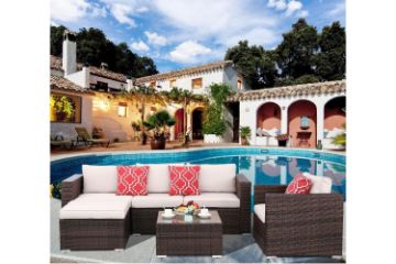 Picture of HAMPTON 6PC Outdoor Modular Patio Sofa Set (Brown with Beige)