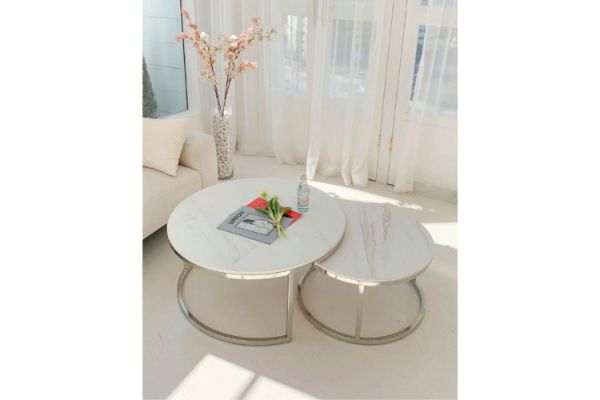 Picture of LUIS Marble Table Top Nesting Table (Silver/White)