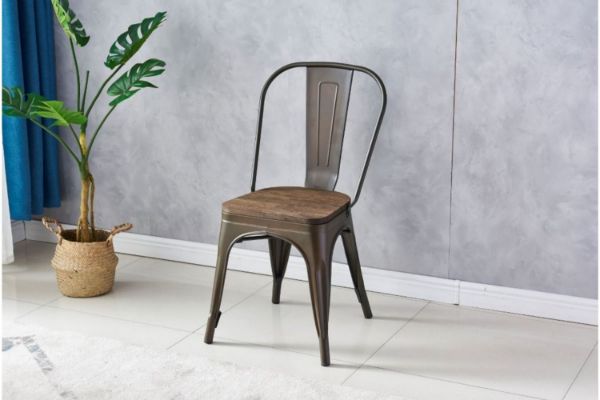 Picture of TOLIX Replica Dining Chair With Solid Rustic Pine Wood (Bronze)