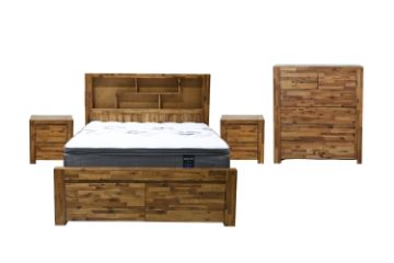 Picture of MALAGA 4PC Storage Bedroom Set in Queen Size (Creamy Light Brown)