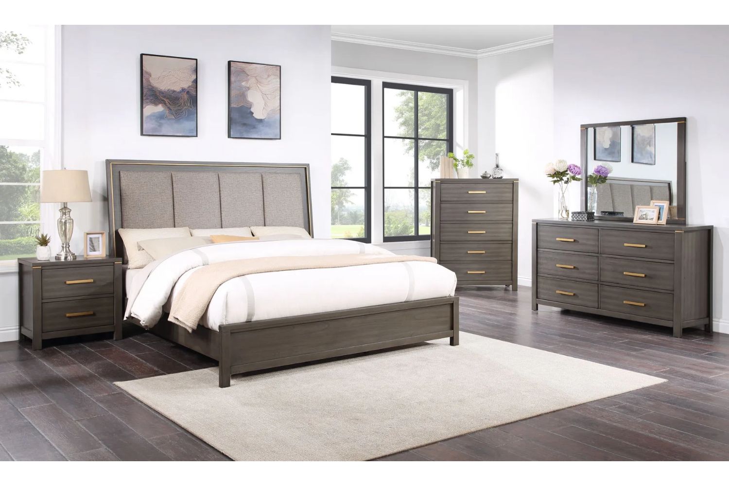 GLINDA Queen Size Bedroom Set (Grey) - 4PC