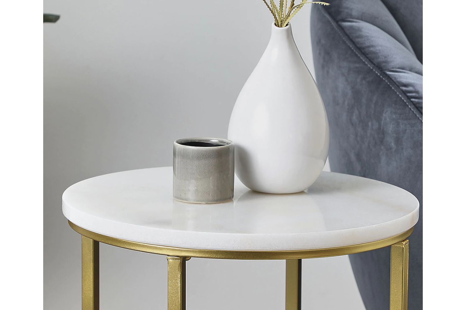 FIRA Round Marble Top End Table (White)