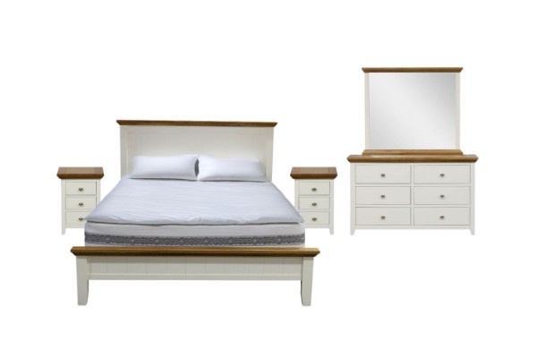 Picture of NOTTINGHAM Solid Oak Bedroom Combo Set (White) - 5PC King