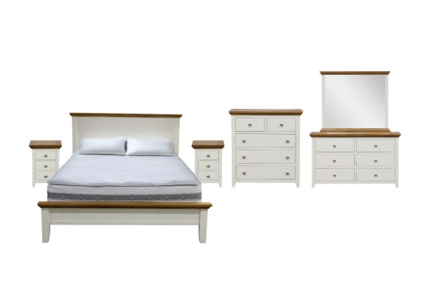 Picture of NOTTINGHAM Solid Oak Bedroom Combo Set (White) - 6PC King