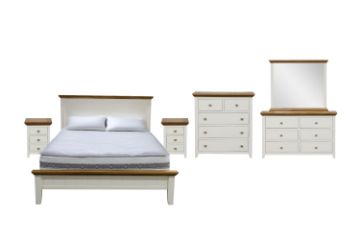 Picture of NOTTINGHAM 4PC/5PC/6PC Solid Oak Wood Bed Frame in Queen/King/Super King Size (White)