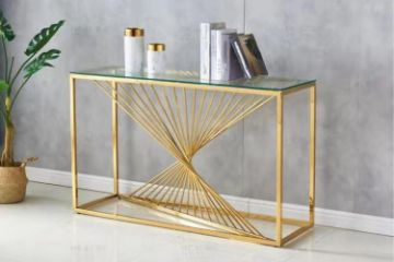 Picture of AUGUSTA Rectangle Clear Glass Hall Table with Golden Frame