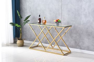 Picture of DIAMOND 120 Glass Top Console Table with Golden Stainless Frame