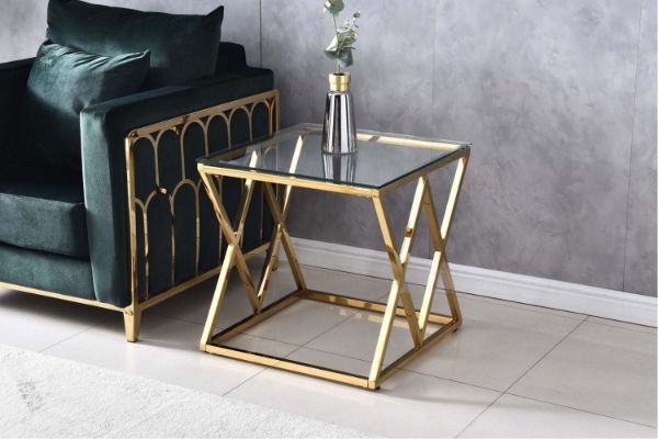 Picture of DIAMOND 55 Glass Top with Golden Stainless Steel Frame Side Table