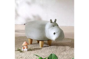 Picture of ANIMAL Big Hardwood Ottoman (White Hippo)