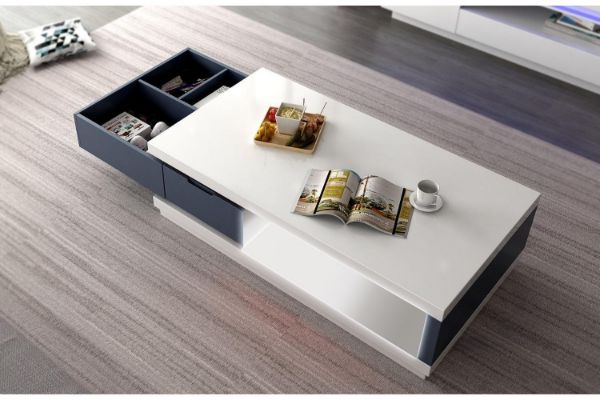 Picture of HANIMONT 120 Coffee Table with LED Lights (Swivel Storage/High Gloss White Top)