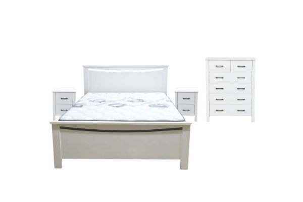 Picture of CLOUDWOOD Solid Pinewood 4PC/5PC/6PC Bedroom Set in Queen Size (White)