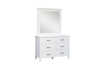 Picture of CLOUDWOOD 6-Drawer Solid Pinewood Dressing Table with Mirror (White)