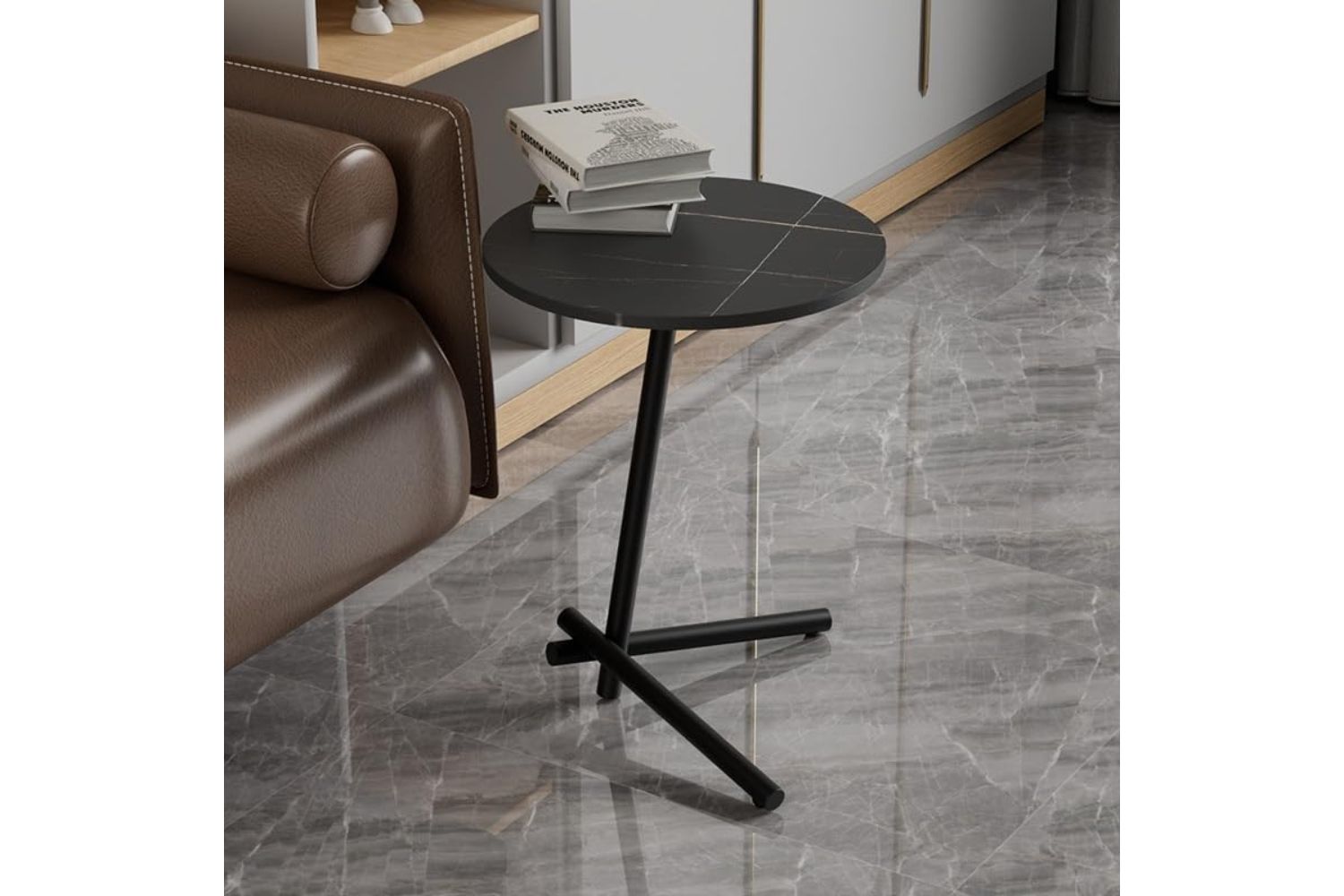 CARA 45 Sintered Stone Side Table (Black Marble)