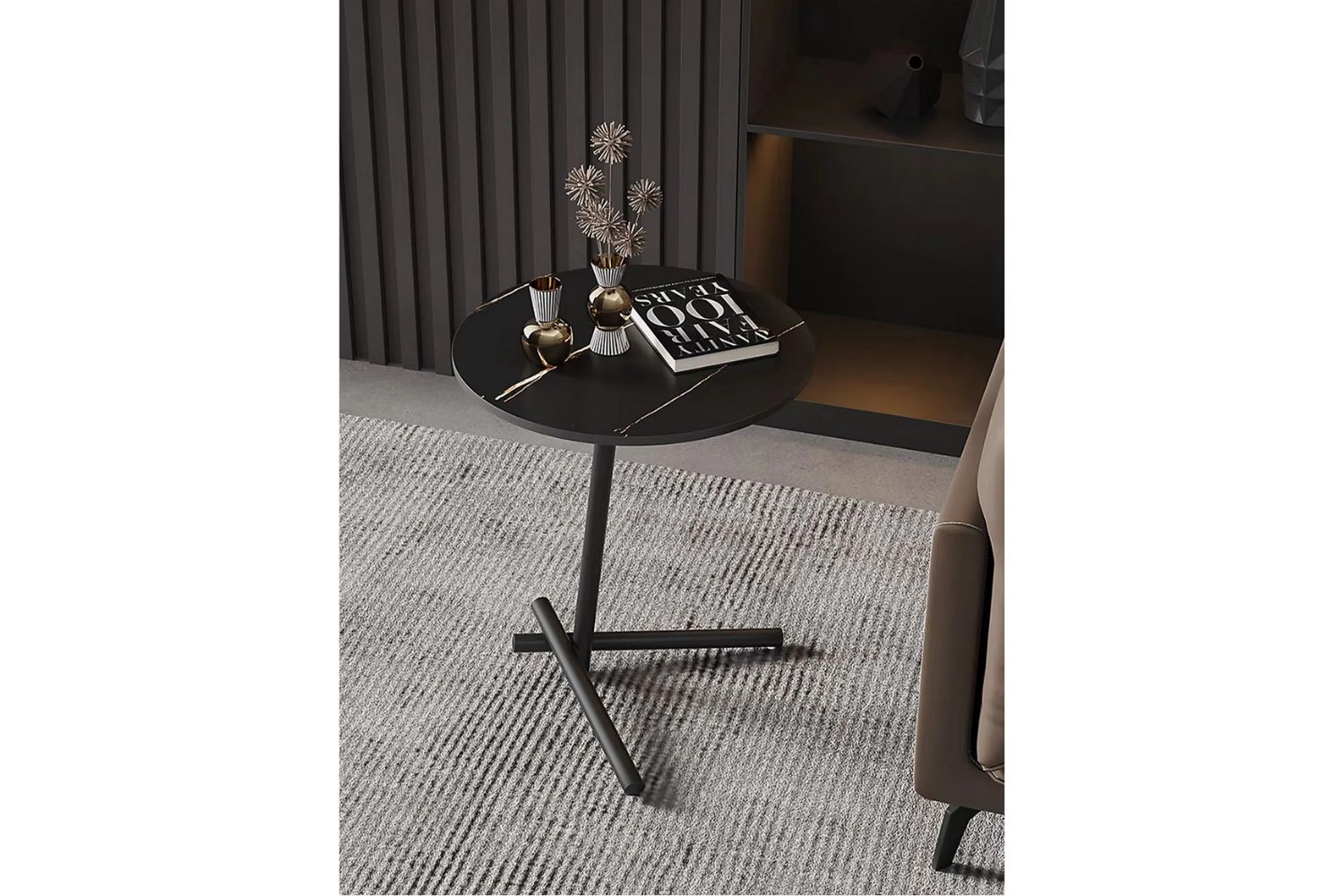 CARA 45 Sintered Stone Side Table (Black Marble)