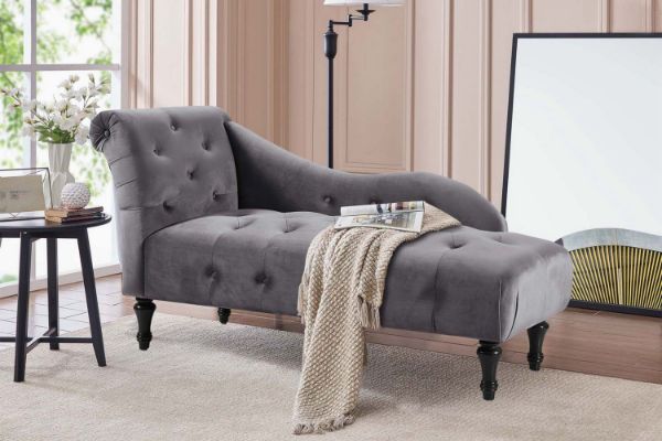 Picture of ZOE Velvet Flared Arm Chaise Lounge (Grey)