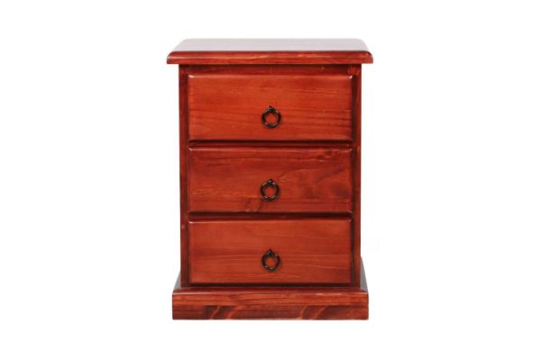 Picture of CANNINGTON Solid NZ Pine 3-Drawer Bedside Table (Wine Red Colour)