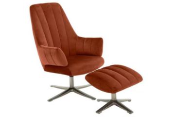 Picture of GATSBY Velvet Accent Chair with Ottoman (Rust Red)