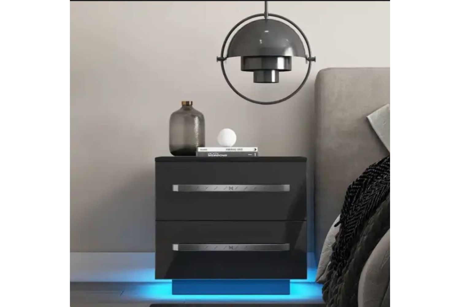BLAKE LED 2Drawer Bedside Table (Black)