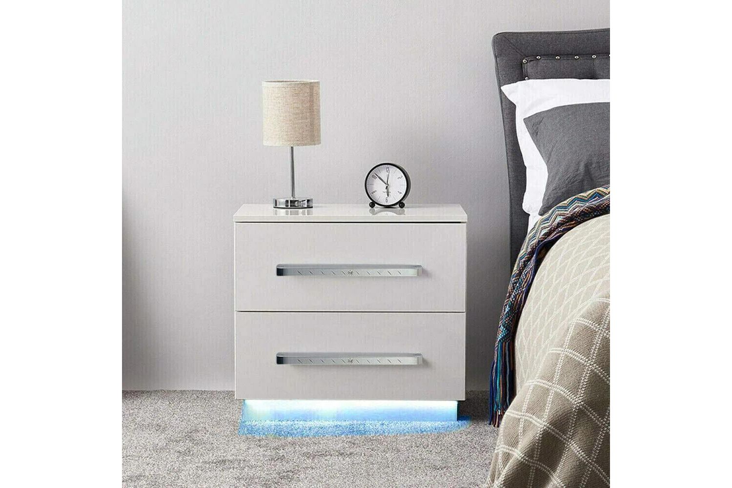 BLAKE LED 2Drawer Bedside Table (White)