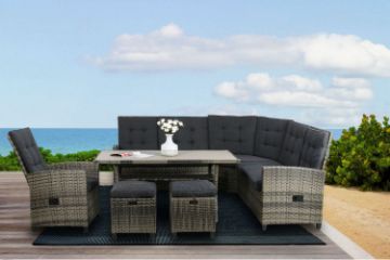 Picture of MARBELLA Outdoor Reclining Wicker Sofa with Dining Set (Grey)