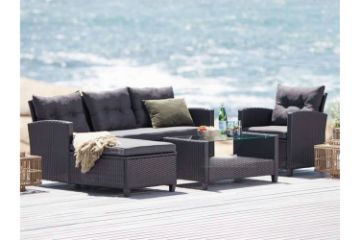 Picture of AURORA Rattan Outdoor Sofa + Coffee Table Set (Black)