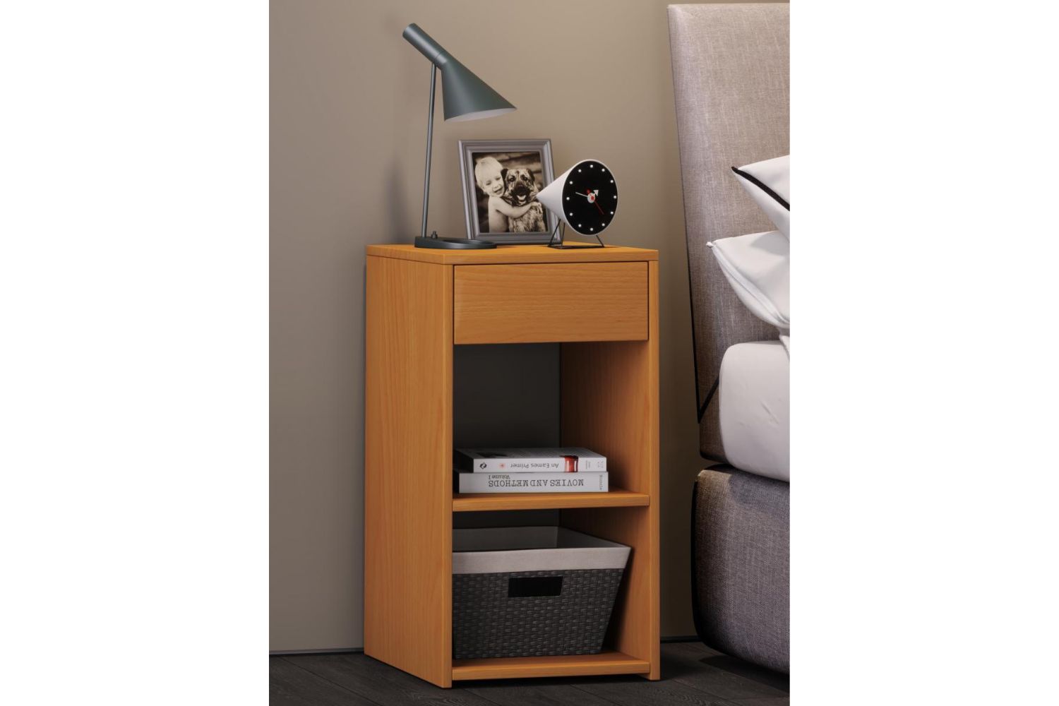HARPER 1Drawer Bedside Table (Beech)
