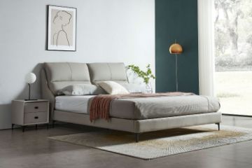 Picture of ROMEO Genuine Leather Queen/King Size Bed Frame (Light Grey)