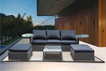 Picture of LEON Outdoor Lounge Wicker Sofa Set With 2 Rotating Glass Table