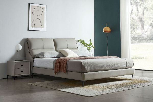 Picture of ROMEO Genuine Leather Bed Frame (Light Grey) - Queen