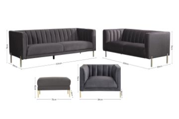 Picture of FALCON 3/2/1 Seater Velvet Sofa Range (Grey)