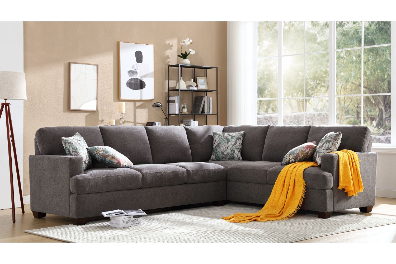 OLYMPIA Fabric Sectional Sofa (Dark Grey)