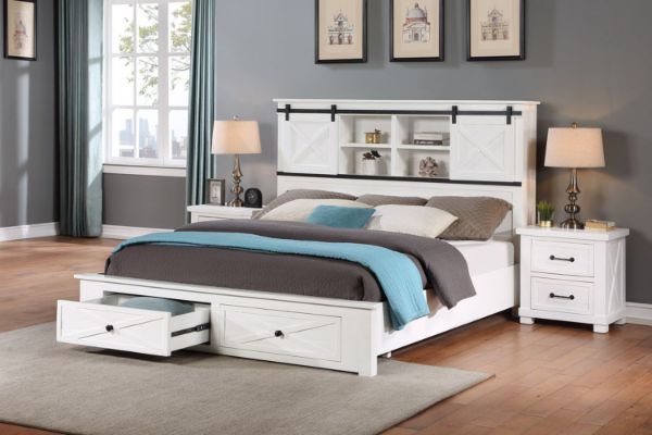 Picture of PURELAND Solid Pine Wood Bed Frame  with Drawers in Queen/Super King Size (White)