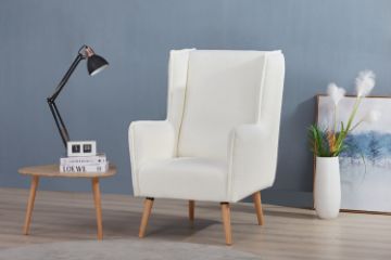 Picture of MOSSMAN Teddy Fabric Armchair/Sofa Lounge Chair with Natural Wood Legs (Creamy White)