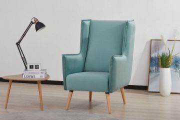 Picture of MOSSMAN Velvet Armchair/Sofa Chair with Natural Wood Legs (Aque Green)