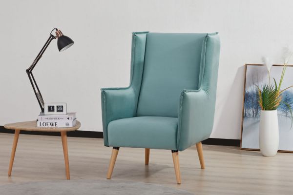 Picture of MOSSMAN Velvet Armchair/Sofa Chair with Natural Wood Legs (Aque Green)