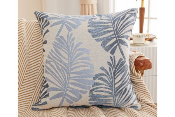 Picture of PALM LEAVES 3D Jacquard Pillow Cushion with Inner (45x45) - Light Blue