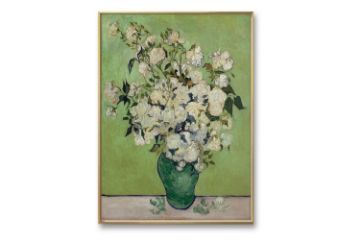 Picture of VASE OF ROSES by Vincent Van Gogh - Golden Frame Canvas Print Wall Art (80cm x 60cm)